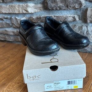 b.o.c. Black Embossed Leather Clogs